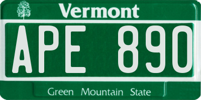 VT license plate APE890