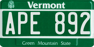 VT license plate APE892