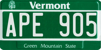 VT license plate APE905