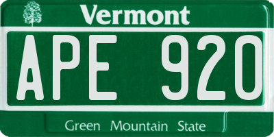 VT license plate APE920