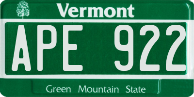 VT license plate APE922