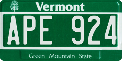VT license plate APE924