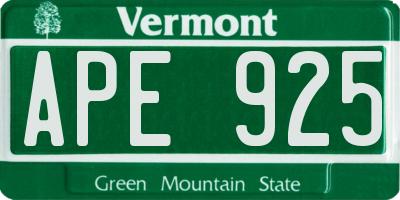 VT license plate APE925