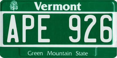 VT license plate APE926