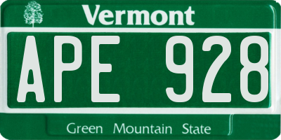VT license plate APE928