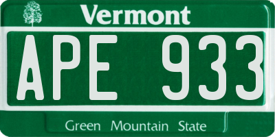 VT license plate APE933