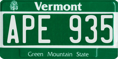 VT license plate APE935