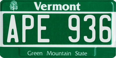 VT license plate APE936