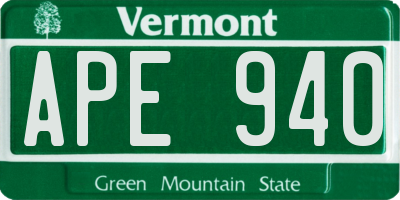VT license plate APE940
