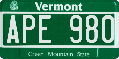 VT license plate APE980