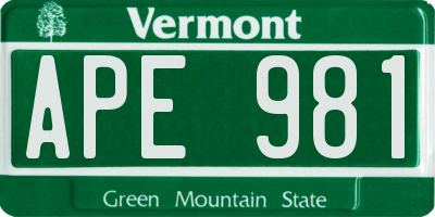 VT license plate APE981