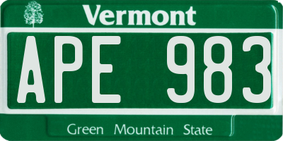 VT license plate APE983