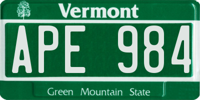 VT license plate APE984