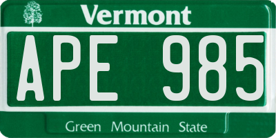 VT license plate APE985