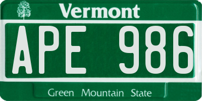 VT license plate APE986