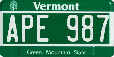 VT license plate APE987