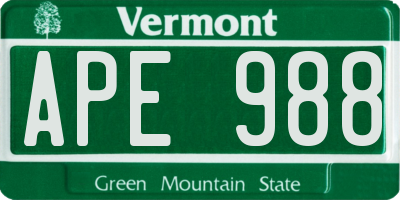 VT license plate APE988