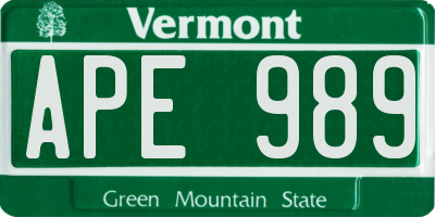 VT license plate APE989