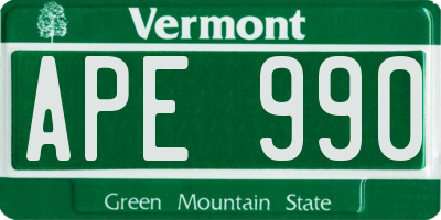 VT license plate APE990