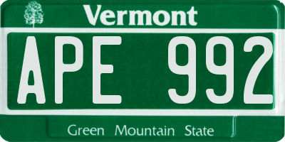 VT license plate APE992