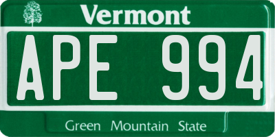 VT license plate APE994