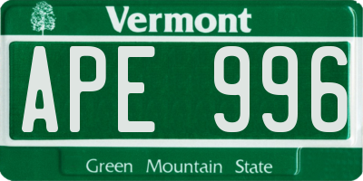 VT license plate APE996