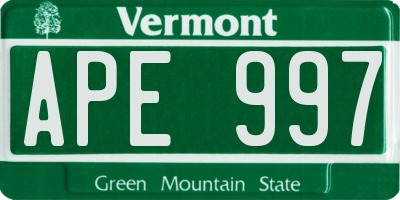 VT license plate APE997
