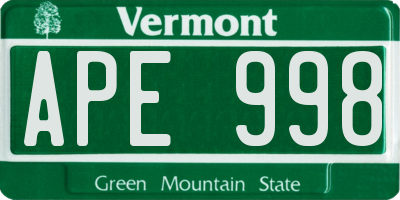 VT license plate APE998