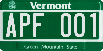 VT license plate APF001