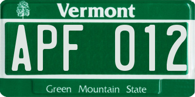 VT license plate APF012
