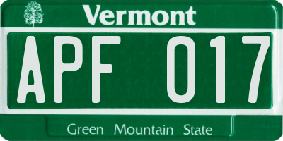 VT license plate APF017