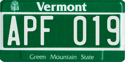VT license plate APF019