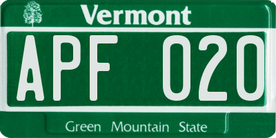 VT license plate APF020