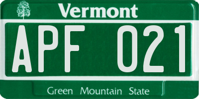VT license plate APF021