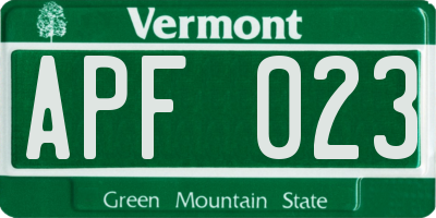 VT license plate APF023