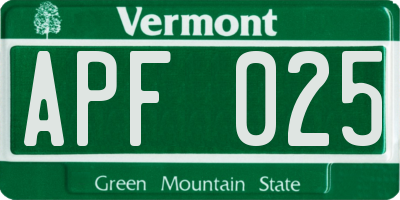 VT license plate APF025