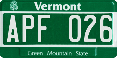 VT license plate APF026