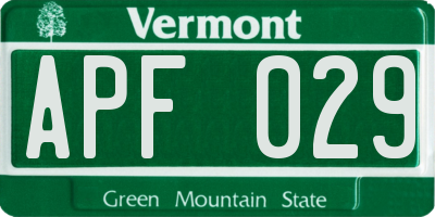 VT license plate APF029