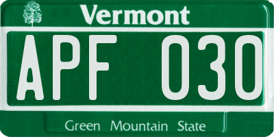 VT license plate APF030