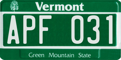VT license plate APF031