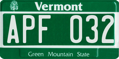 VT license plate APF032