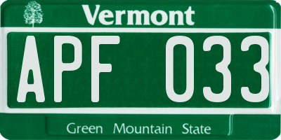 VT license plate APF033