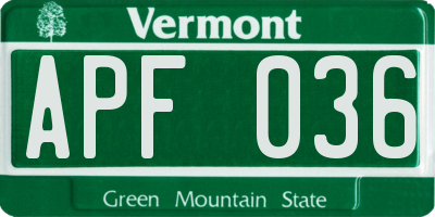 VT license plate APF036
