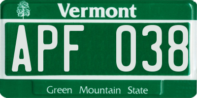 VT license plate APF038