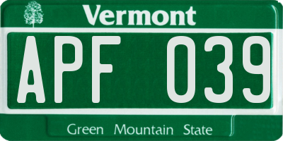VT license plate APF039