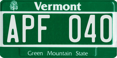 VT license plate APF040