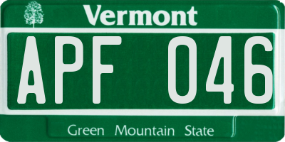 VT license plate APF046