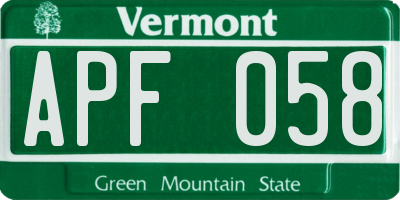 VT license plate APF058
