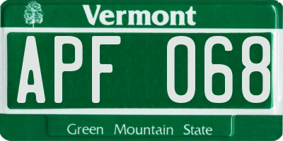 VT license plate APF068
