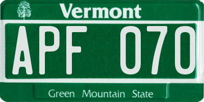 VT license plate APF070